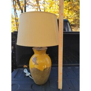 XLarge Antique French Terracotta Confit Lamp 27” W/ 14" Drum Lamp Shade Heavy